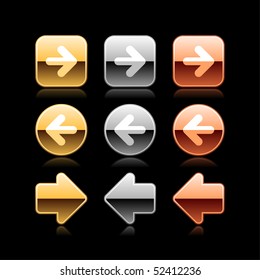 Arrow luxury metal web button icon with reflection on black