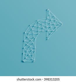 An arrow made by lines and pins, 3D realistic, vector illustration