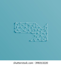 An arrow made by lines and pins, 3D realistic, vector illustration