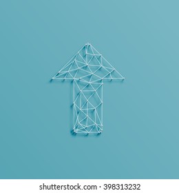 An arrow made by lines and pins, 3D realistic, vector illustration