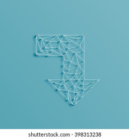 An arrow made by lines and pins, 3D realistic, vector illustration
