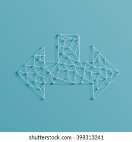 An arrow made by lines and pins, 3D realistic, vector illustration