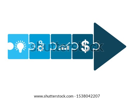 Arrow made of puzzles. Vector illustration. Business development concept