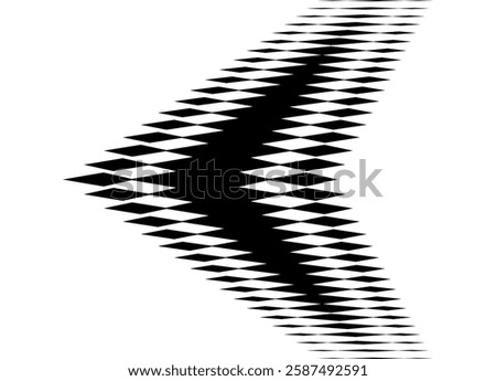 Arrow made of sharp pixelated elements with transition from black to white.  design Trussing Modern graphic element. Sports vector pattern. Pointer, navigation, direction. Speed