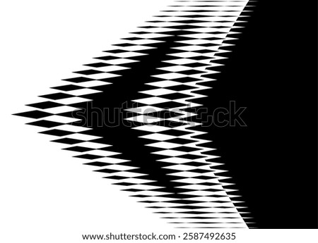 Arrow made of sharp pixelated elements with transition from black to white.  design  Modern graphic element. Sports vector pattern. Pointer, navigation, direction. Speed