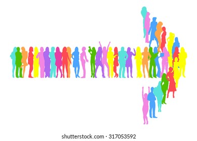 Arrow made of Vector Silhouettes Many People 