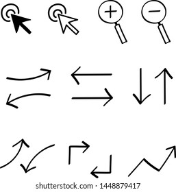 Arrow and magnifying glass set - hand drawn style