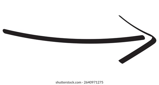 Arrow mark icon. Hand-drawn brush stroke arrows. Hand drawn arrow illustration. Thin line black arrow icon. Vector isolated on white background. 