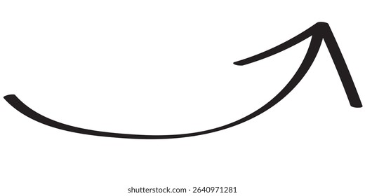 Arrow mark icon. Hand-drawn brush stroke arrows. Hand drawn arrow illustration. Thin line black arrow icon. Vector isolated on white background. 