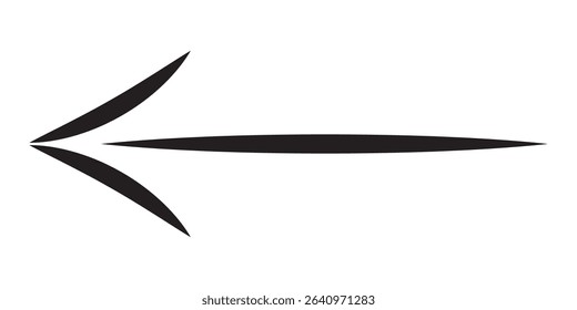 Arrow mark icon. Hand-drawn brush stroke arrows. Hand drawn arrow illustration. Thin line black arrow icon. Vector isolated on white background. 