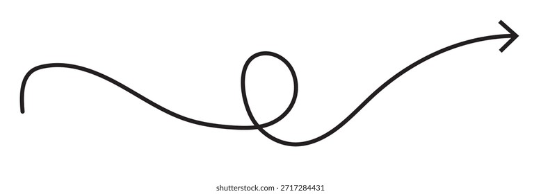 Pfeilsymbol. Handgezeichneter Pfeil. Handgezeichnete Pfeilgrafik. Schwarzes Pfeilsymbol mit dünner Linie. Vektor einzeln auf weißem Hintergrund.