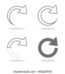 Arrow mark loaded. Four vector icons. Arrow pictogram refresh reload rotation loop sign.