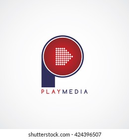 arrow media play icon theme logotype vector art illustration