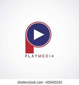 arrow media play icon theme logotype vector art illustration