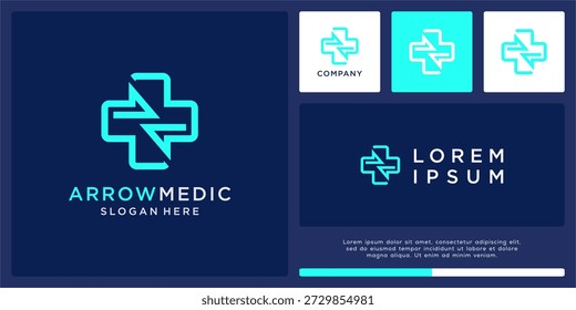 Projeto de logotipo médico de seta com plus.