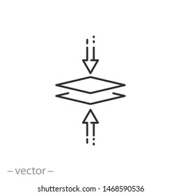 arrow meeting icon, compound, pointer connection planes, synchronize arrows line symbol on white background - editable stroke vector illustration eps 10