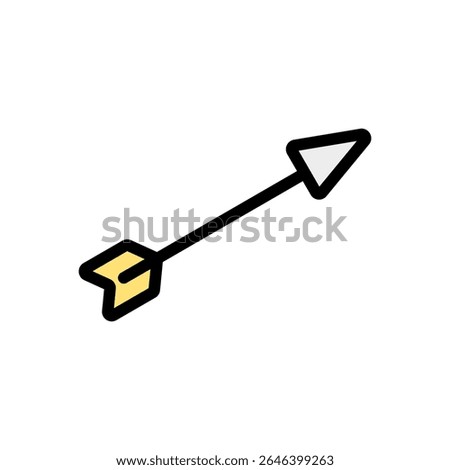 An arrow with metal tip and feather tail in colored outline style. Great for fantasy combat, quests, and ranged weapon UI.