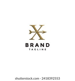 Arrow in the Middle of Initial Letter X Logo Design. Target Symbol In Letter X And Arrow Icon Logo Design.