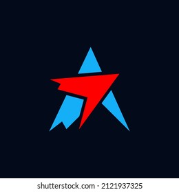 Arrow minimal logo concept template in red and blue color. Creative symbol design for a company. Bright element icon template.