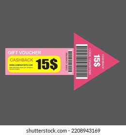 Arrow model set of coupon promotion sale for website, internet ads, social media or coupon. Cashback coupon discount 15$. Coupon discount with vector illustration