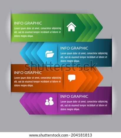 arrow modern text box template, four color label, icon, numbers. 