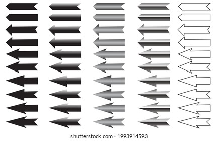 Flecha monocroma dirección del conjunto de colecciones en la ilustración vectorial del símbolo del fondo blanco.