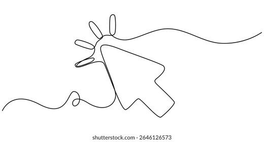 Arrow mouse click continuous one line drawing. Cursor symbol, Continuous drawing of cursor arrow. One line icon of cursor arrow, Background of drawing one line on a white background.