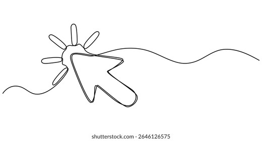 Arrow mouse click continuous one line drawing. Cursor symbol, Continuous drawing of cursor arrow. One line icon of cursor arrow, Background of drawing one line on a white background.