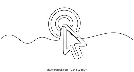 Arrow mouse click continuous one line drawing. Cursor symbol, Continuous drawing of cursor arrow. One line icon of cursor arrow, Background of drawing one line on a white background.