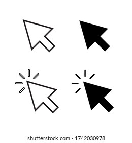 Icono del cursor del ratón de flecha monocromo. Pulsando el vector de símbolo de puntero
