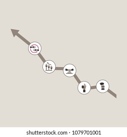 arrow move up business vector background with business icons in circles