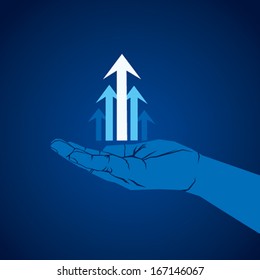 arrow move up icon in hand background vector