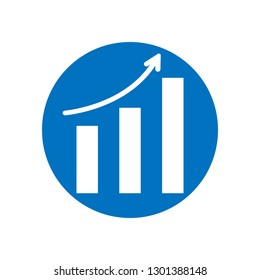 Arrow move up symbol. Vector growing graph icon in blue color. Trend diagram. Flat vector illustration isolated on white background