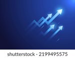 Arrow up movement. Analytics concept on dark blue background. Business investment growth concept
