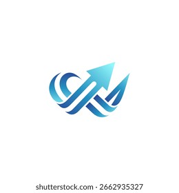 Arrow movement direction logo icon template in gradient blue color