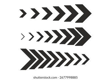 Flecha moviendo símbolos dinámicos. Líneas de carretera flecha zigzag chevron velocidades estilo plano