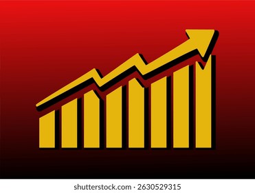 Arrow moving up isolated on blue background. Golden arrow, Vector. Business concept, growing graph. Sales symbol icon concept with arrow moving up. Economy Arrow With Growing Trend