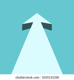 Arrow Moving Straight Forward Into Turquoise Blue Sky. Perspective View. Future, Business Vision, Goal And Motivation Concept. Flat Design. Vector Illustration