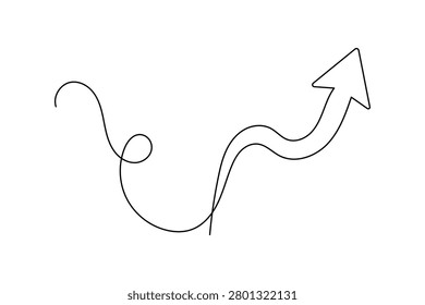 Arrow moving upward in continuous line art style for business growthArrow moving upward in continuous line art style for business growth