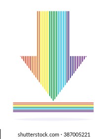 Arrow from multicolored stripes pointing down