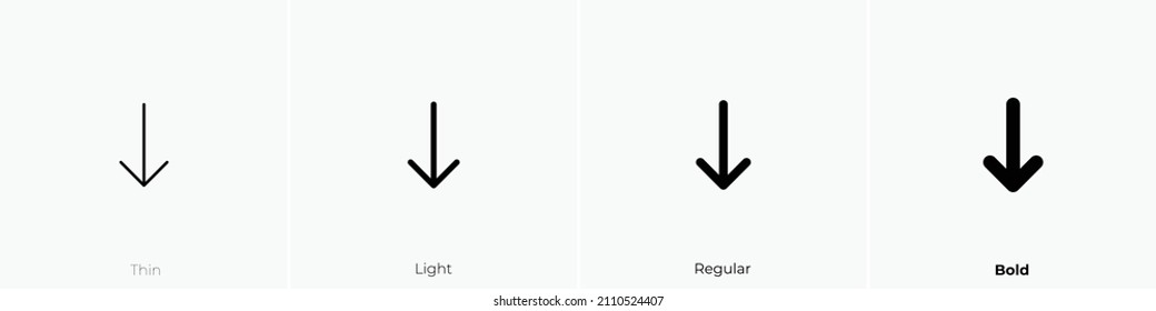 arrow narrow down icon. Thin, Light Regular And Bold style design isolated on white background