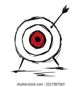 Arrow narrowly misses its target. Hand drawn vector graphic.
