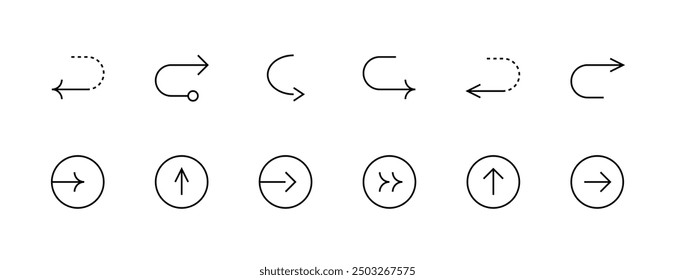 Arrow and Navigation icon collection. Direction arrows, navigation, right curved, forward, turn right, different direction, undo, previous and more. Editable stroke. Pixel Perfect. Grid base 32 x 32.
