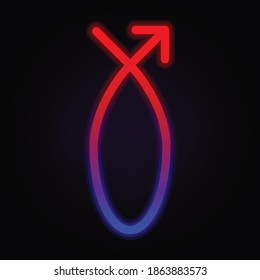 Arrow neon icon on dark background