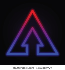 Arrow neon icon on dark background