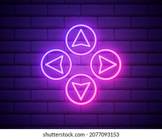 icono del neón de flecha. Línea delgada simple, contorno vector de iconos de flecha para UI y UX, sitio web o aplicación móvil sobre fondo de pared de ladrillo oscuro.