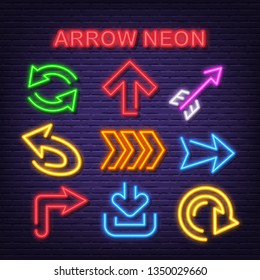 arrow neon icons, vector neon glow on dark background