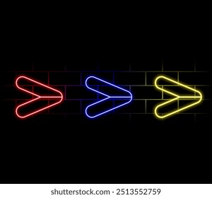 Arrow neon style. Concept of neon arrow on dark background. Vector illustration.