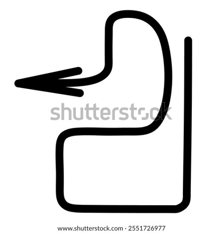 Arrow. Number 2. Sketch. Black arrow forming a hook and curving up and to the left. Hand drawn sign. Vector illustration. Outline on an isolated white background. Doodle style. Idea for web design.