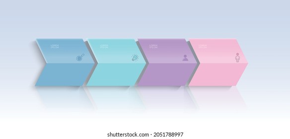 Gráfica infográfica de objeto de flecha color de papel de origami en plantilla infográfica vectorial para presentación de diagrama, gráfico, concepto de negocio con 3-4 pasos y opciones de elementos